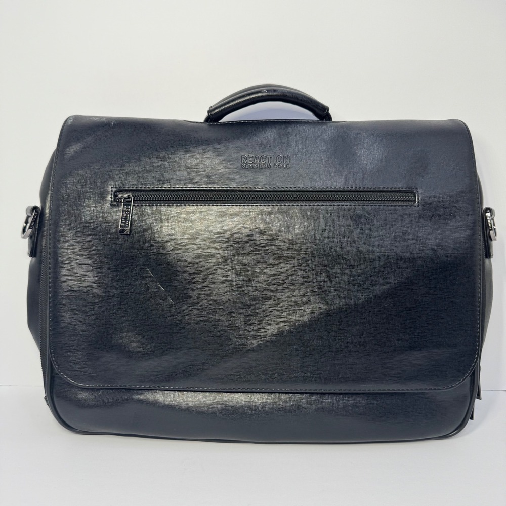 Kenneth Cole Reaction‎ Mens Black Faux Leather Laptop Messenger Bag Briefcase